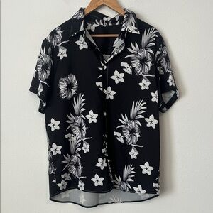 Black and White Floral Men's Short Sleeve Button Down Shirt